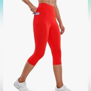 CRZ YOGA Womens Workout Capri Leggings with Pockets 17" - High Waisted Crop Gym